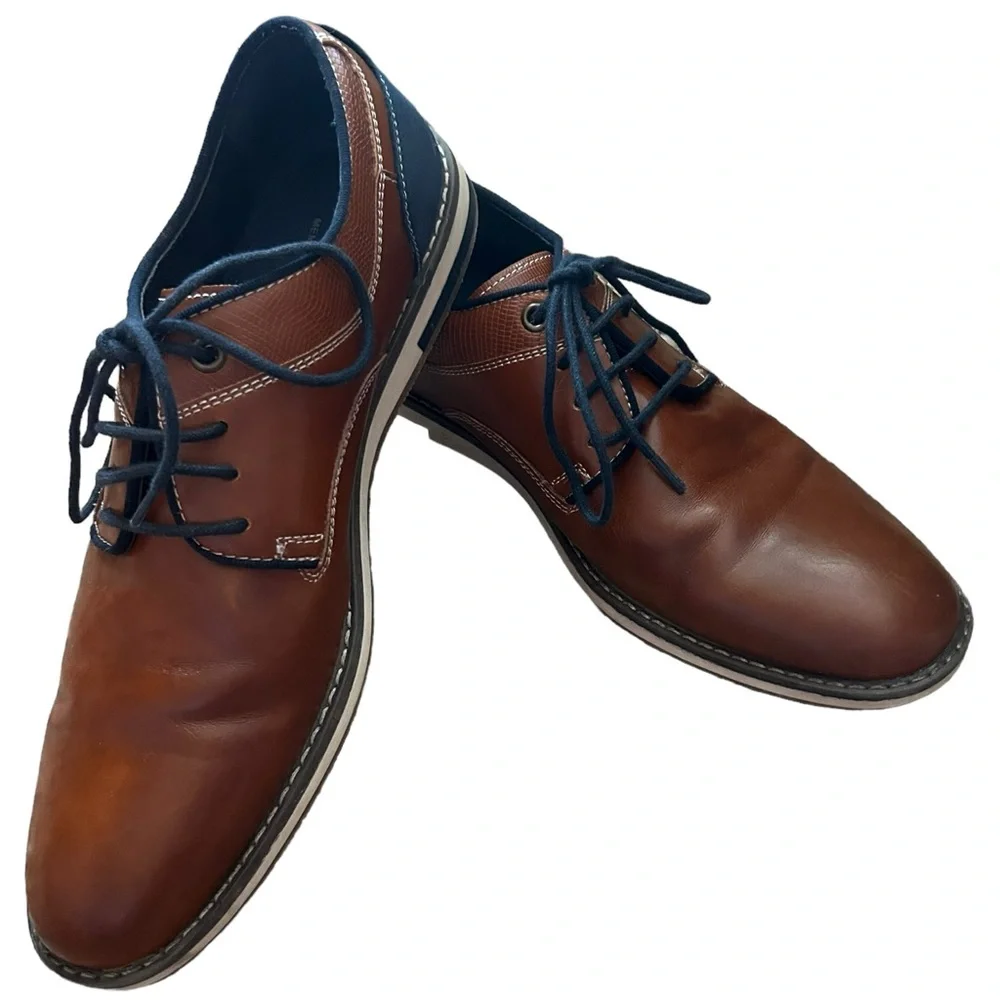 Freeman Men’s Morgan Memory Foam Brown & Navy Dress Shoe Size 8M - Picture 6 of 12